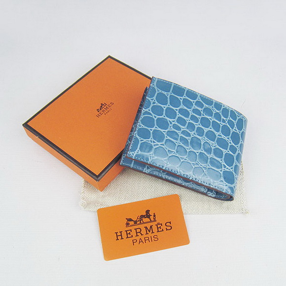 Cheap Replica Hermes Light-Blue Crocodile Veins Bi-Fold Wallet H014 - Click Image to Close
